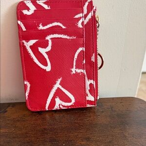 Kate Spade Red Card Holder with White Heart Design